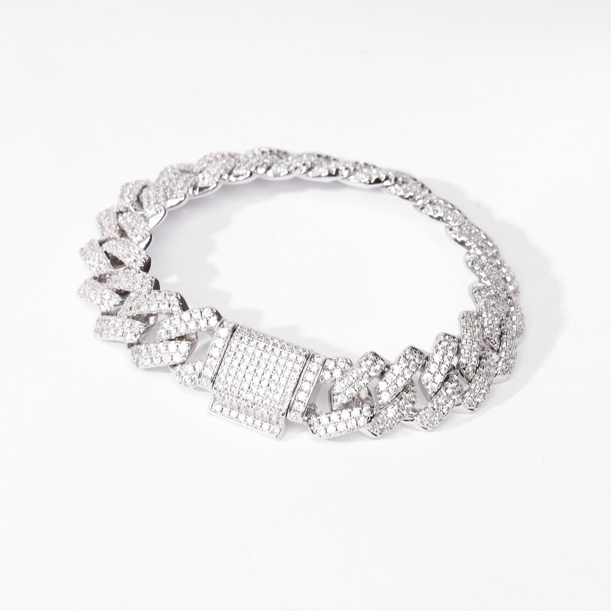 12mm Cuban Prong Bracelet (V2.0) - White Gold