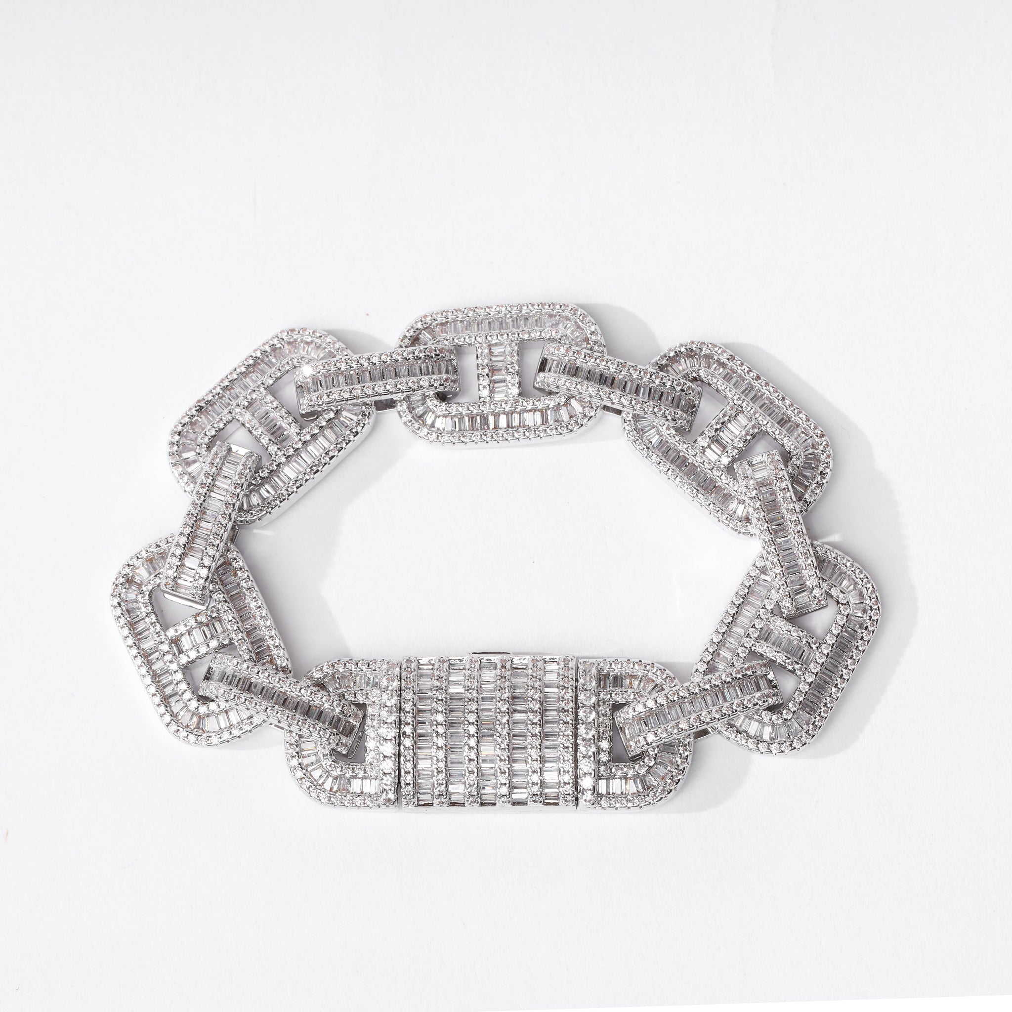 15mm Baguette Mariner Bracelet (V2.0) - White Gold