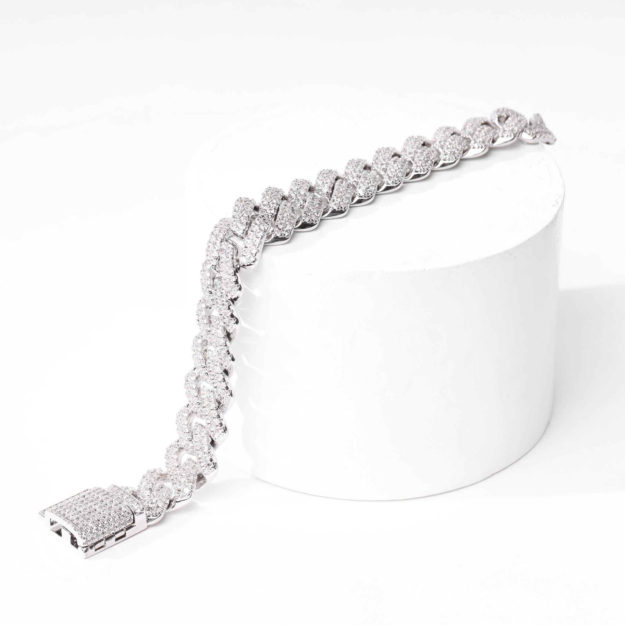 12mm Cuban Prong Bracelet (V2.0) - White Gold