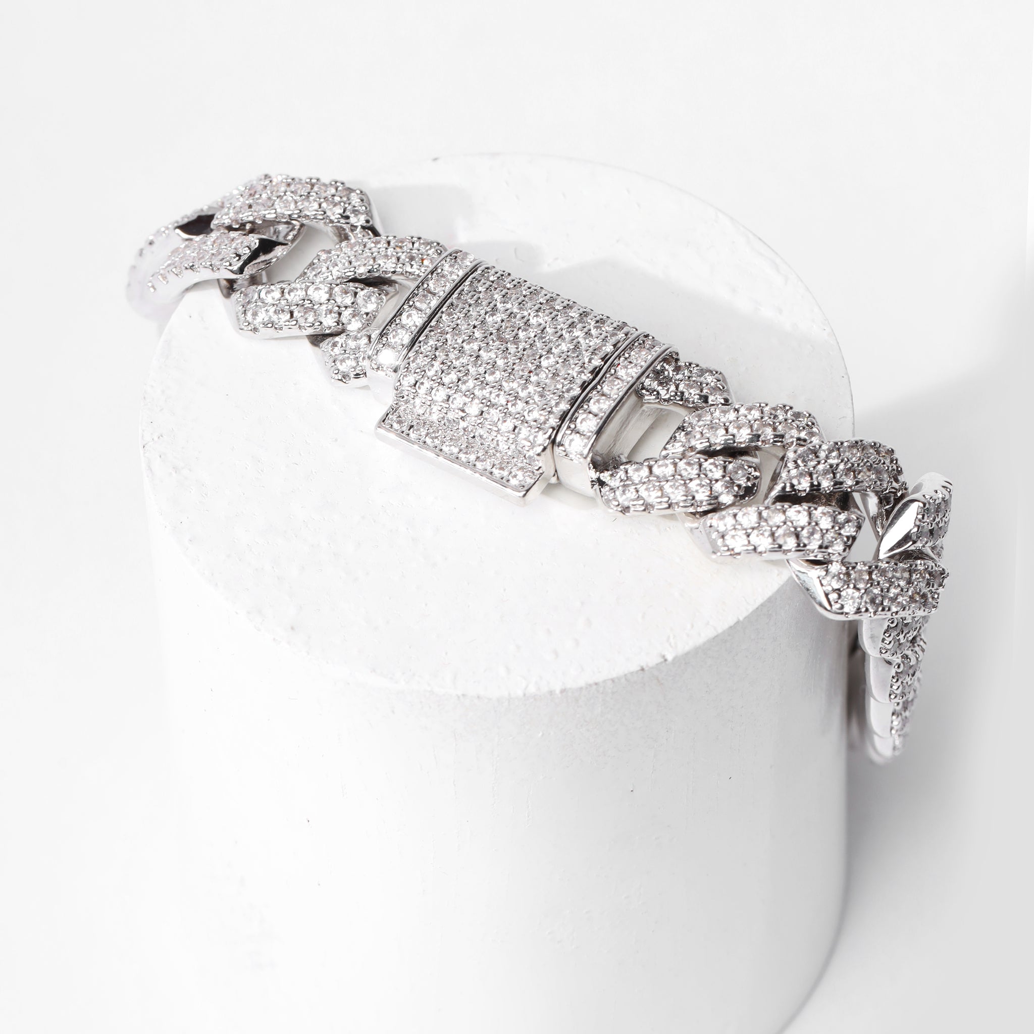 12mm Cuban Prong Bracelet (V2.0) - White Gold